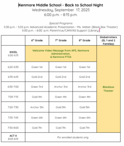 Schedule for Back to school night